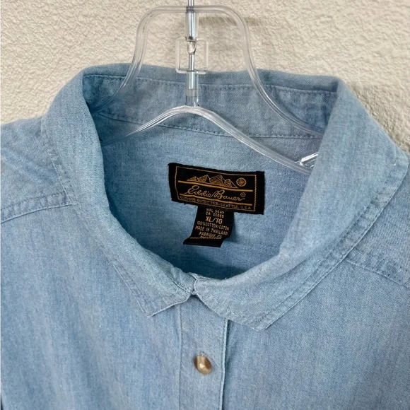 Vintage NWOT Eddie Bauer Blue Chambray Maxi Button-Up Dress Size XL/TG - Picture 3 of 13